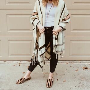 Urban Outfitters Modern Striped Brushed Fringe Poncho